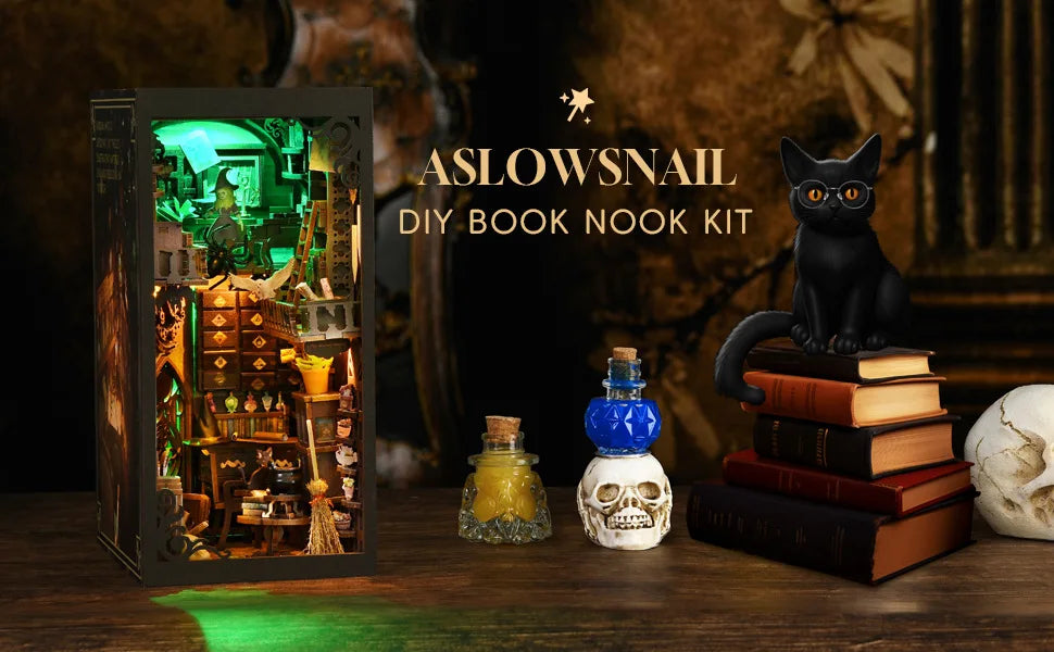 book nook Magic Pharmacist Explore Diy Cottage Book Stand Assembled Small House Wooden Handfan Building Blocks 3D 3D Puzzle Model Model