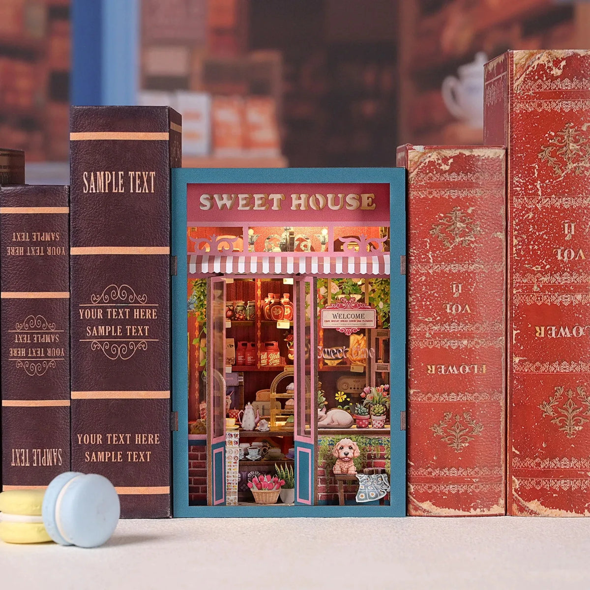 Hamaileon DIY Miniature Dollhouse with Lights Bookshelf Insert 3D Wooden Puzzle Decor Model Sweet House Gift Set Book Nook