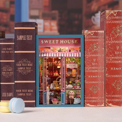 Hamaileon DIY Miniature Dollhouse with Lights Bookshelf Insert 3D Wooden Puzzle Decor Model Sweet House Gift Set Book Nook
