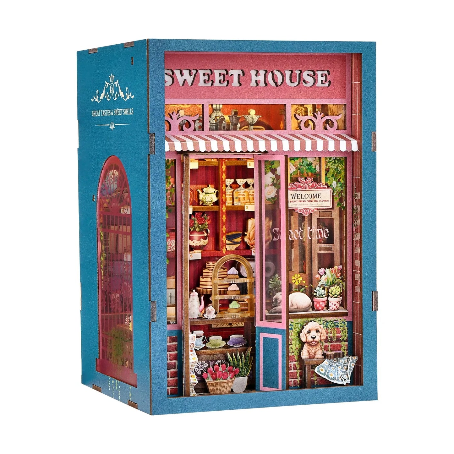 Hamaileon DIY Miniature Dollhouse with Lights Bookshelf Insert 3D Wooden Puzzle Decor Model Sweet House Gift Set Book Nook