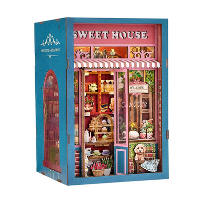 Hamaileon DIY Miniature Dollhouse with Lights Bookshelf Insert 3D Wooden Puzzle Decor Model Sweet House Gift Set Book Nook