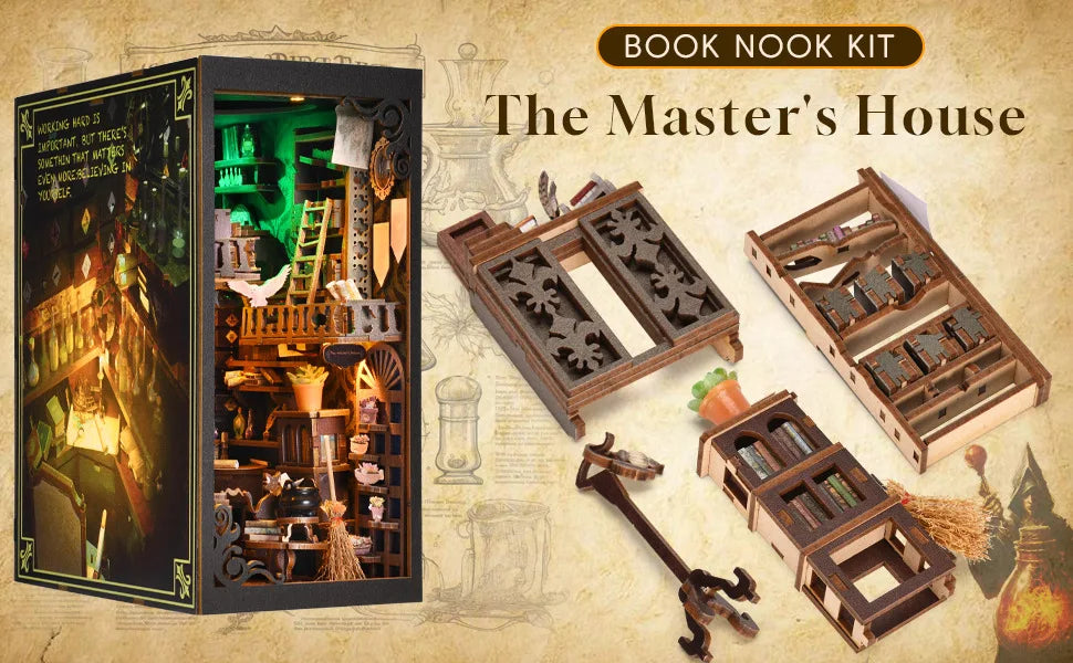 book nook Magic Pharmacist Explore Diy Cottage Book Stand Assembled Small House Wooden Handfan Building Blocks 3D 3D Puzzle Model Model