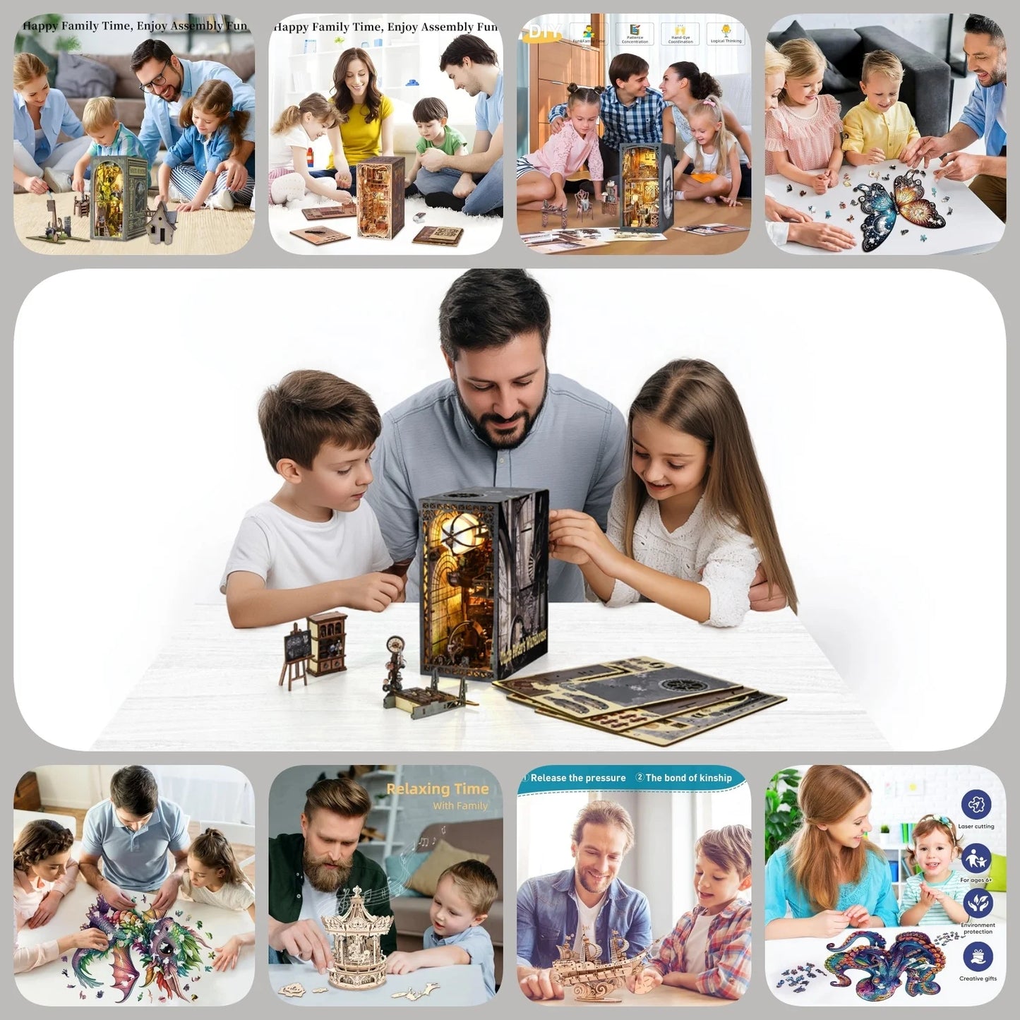 Hamaileon DIY Miniature Dollhouse with Lights Bookshelf Insert 3D Wooden Puzzle Decor Model Sweet House Gift Set Book Nook